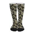 Gold And Black Feather Pattern Print Long Socks