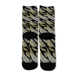 Gold And Black Feather Pattern Print Long Socks