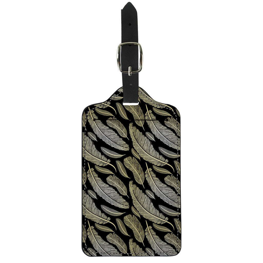 Gold And Black Feather Pattern Print Luggage Tag