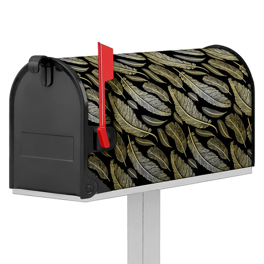 Gold And Black Feather Pattern Print Mailbox Cover