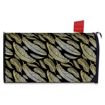 Gold And Black Feather Pattern Print Mailbox Cover