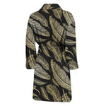 Gold And Black Feather Pattern Print Men's Bathrobe