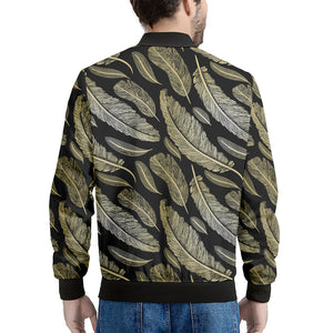 Gold And Black Feather Pattern Print Men's Bomber Jacket