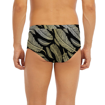 Gold And Black Feather Pattern Print Men's Briefs