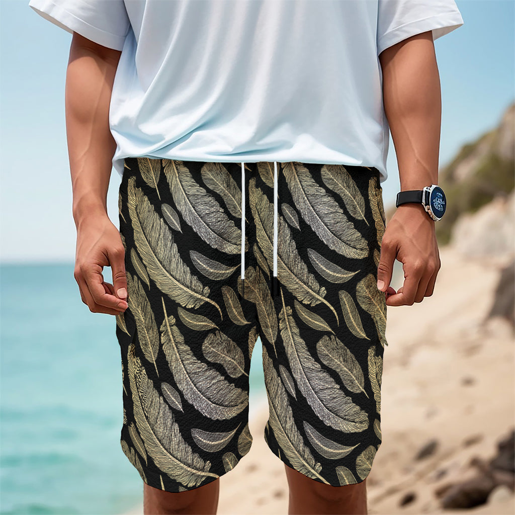 Gold And Black Feather Pattern Print Men's Cargo Shorts