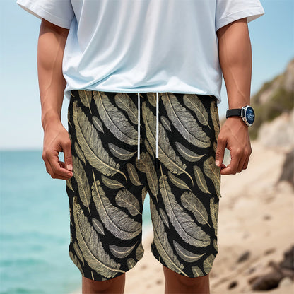 Gold And Black Feather Pattern Print Men's Cargo Shorts