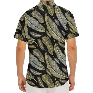 Gold And Black Feather Pattern Print Men's Deep V-Neck Shirt