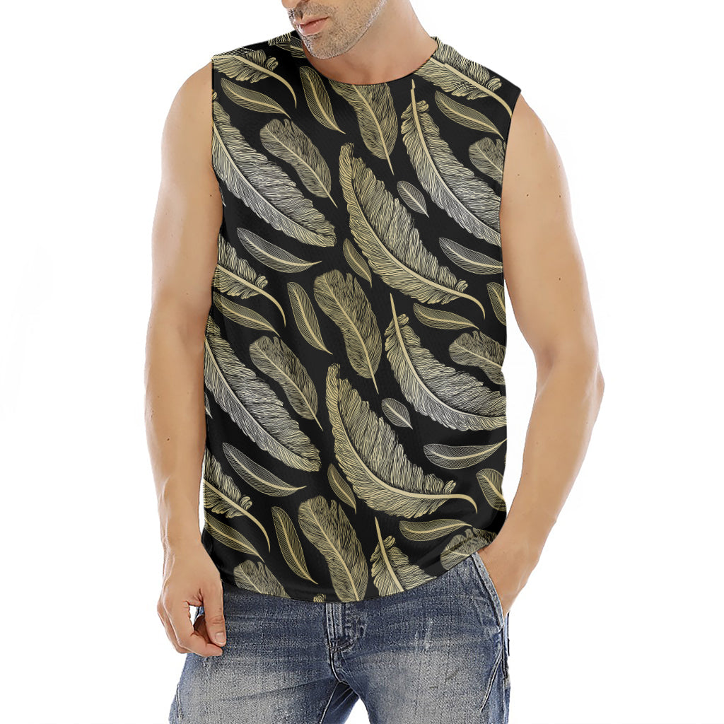 Gold And Black Feather Pattern Print Men's Fitness Tank Top