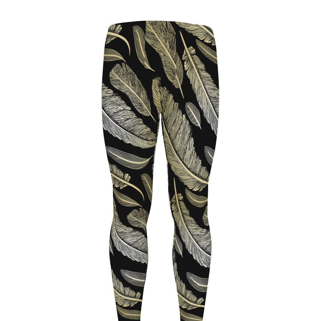 Gold And Black Feather Pattern Print Men's leggings