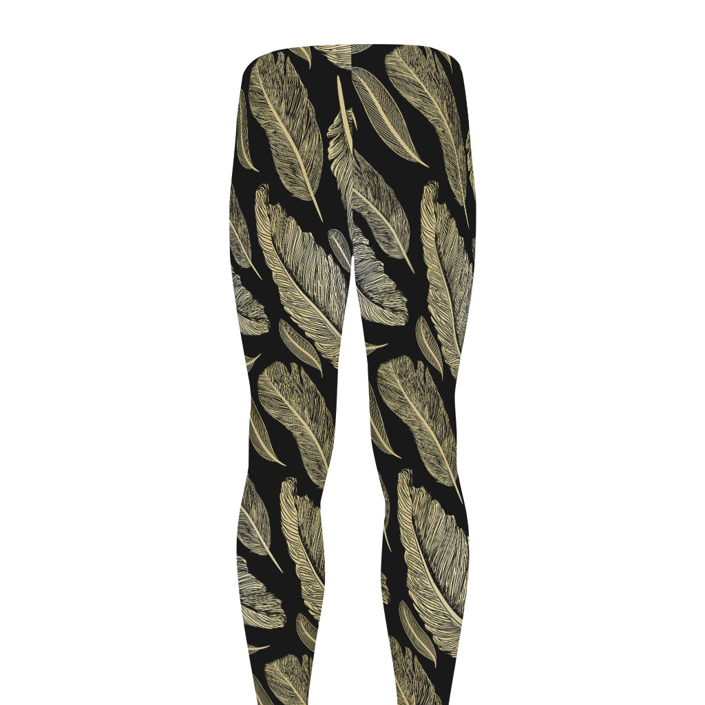 Gold And Black Feather Pattern Print Men's leggings