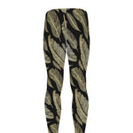 Gold And Black Feather Pattern Print Men's leggings