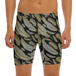 Gold And Black Feather Pattern Print Men's Long Boxer Briefs