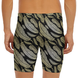 Gold And Black Feather Pattern Print Men's Long Boxer Briefs