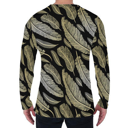 Gold And Black Feather Pattern Print Men's Long Sleeve T-Shirt