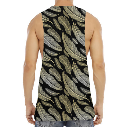 Gold And Black Feather Pattern Print Men's Muscle Tank Top