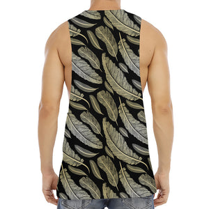 Gold And Black Feather Pattern Print Men's Muscle Tank Top