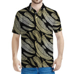 Gold And Black Feather Pattern Print Men's Polo Shirt