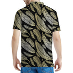Gold And Black Feather Pattern Print Men's Polo Shirt