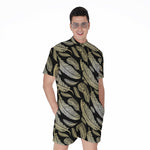 Gold And Black Feather Pattern Print Men's Rompers