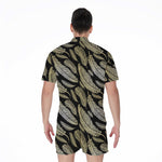 Gold And Black Feather Pattern Print Men's Rompers