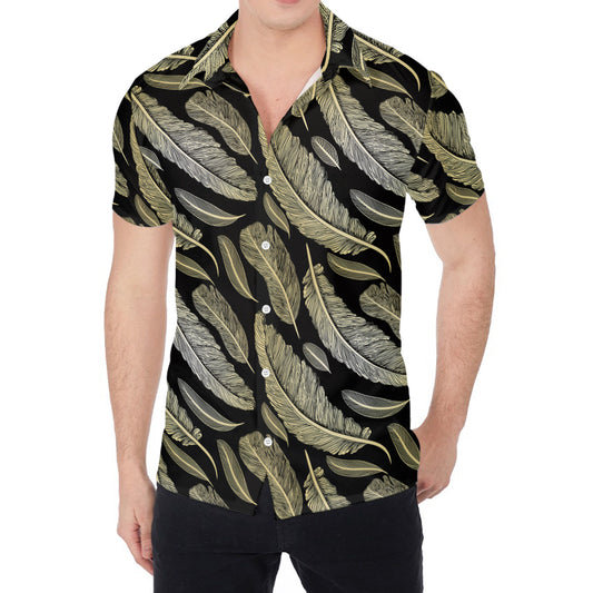 Gold And Black Feather Pattern Print Men's Shirt