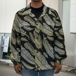 Gold And Black Feather Pattern Print Men's Shirt Jacket