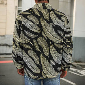 Gold And Black Feather Pattern Print Men's Shirt Jacket