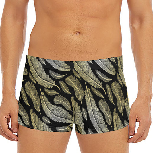 Gold And Black Feather Pattern Print Men's Short Boxer Briefs