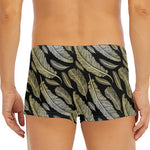 Gold And Black Feather Pattern Print Men's Short Boxer Briefs