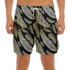 Gold And Black Feather Pattern Print Men's Split Running Shorts