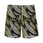Gold And Black Feather Pattern Print Men's Sports Shorts