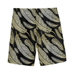 Gold And Black Feather Pattern Print Men's Sports Shorts
