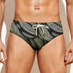 Gold And Black Feather Pattern Print Men's Swim Briefs