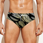 Gold And Black Feather Pattern Print Men's Swim Briefs