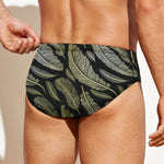 Gold And Black Feather Pattern Print Men's Swim Briefs