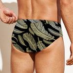 Gold And Black Feather Pattern Print Men's Swim Briefs