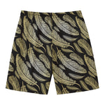 Gold And Black Feather Pattern Print Men's Swim Trunks