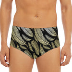 Gold And Black Feather Pattern Print Men's Triangle Swim Briefs