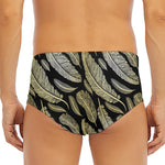 Gold And Black Feather Pattern Print Men's Triangle Swim Briefs