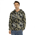 Gold And Black Feather Pattern Print Men's Velvet Pullover Hoodie