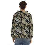 Gold And Black Feather Pattern Print Men's Velvet Pullover Hoodie