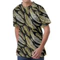 Gold And Black Feather Pattern Print Men's Velvet T-Shirt