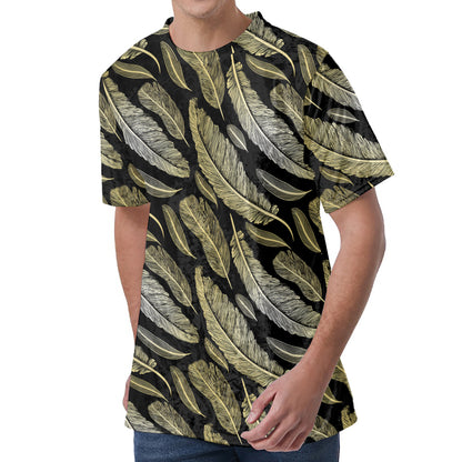 Gold And Black Feather Pattern Print Men's Velvet T-Shirt