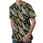 Gold And Black Feather Pattern Print Men's Velvet T-Shirt