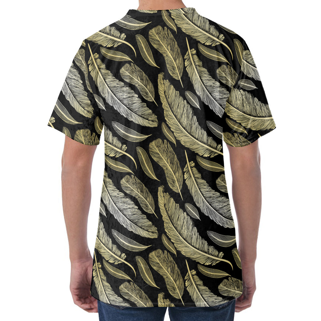 Gold And Black Feather Pattern Print Men's Velvet T-Shirt