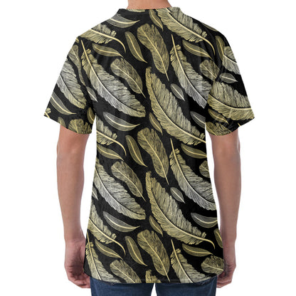 Gold And Black Feather Pattern Print Men's Velvet T-Shirt