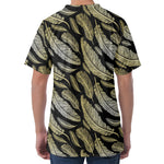 Gold And Black Feather Pattern Print Men's Velvet T-Shirt