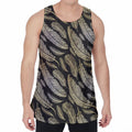 Gold And Black Feather Pattern Print Men's Velvet Tank Top