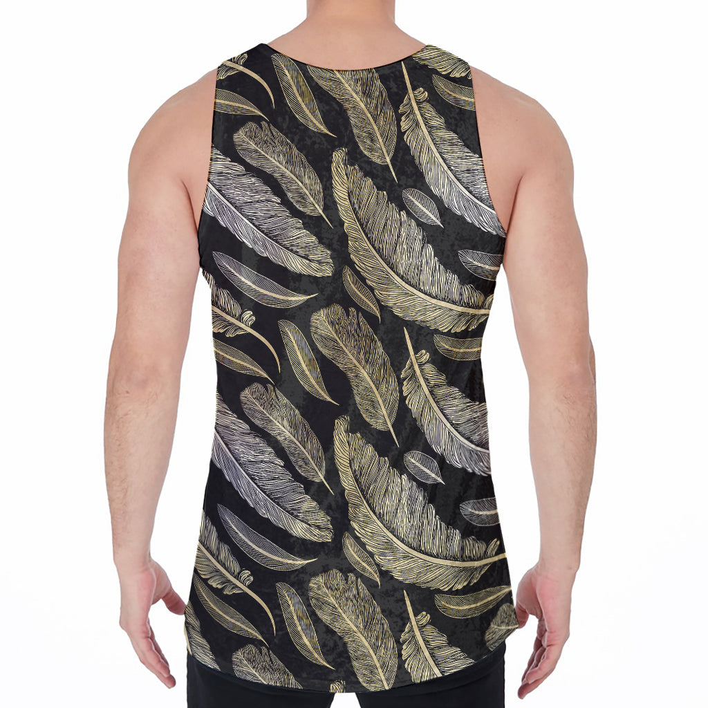 Gold And Black Feather Pattern Print Men's Velvet Tank Top