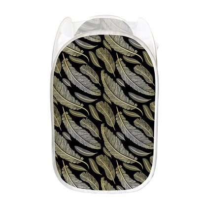 Gold And Black Feather Pattern Print Mesh Laundry Hamper